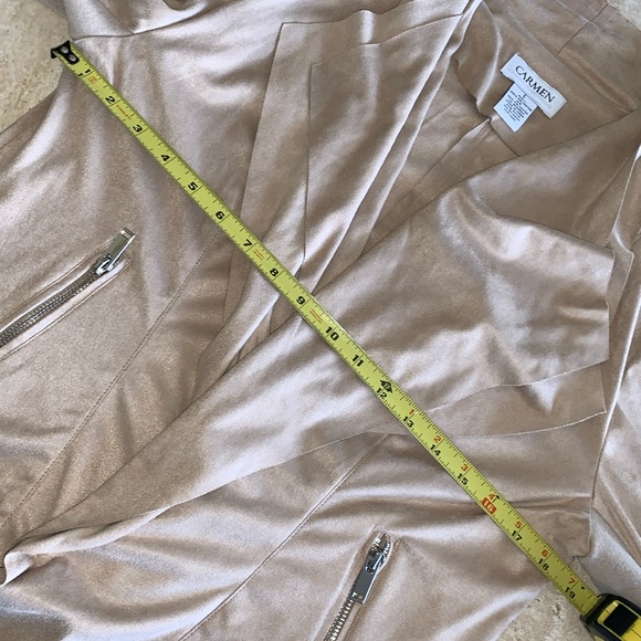 CARMEN MARC VALVO jacket, cream, waterfall front, faux leather zip cuffs. L - Picture 15 of 17